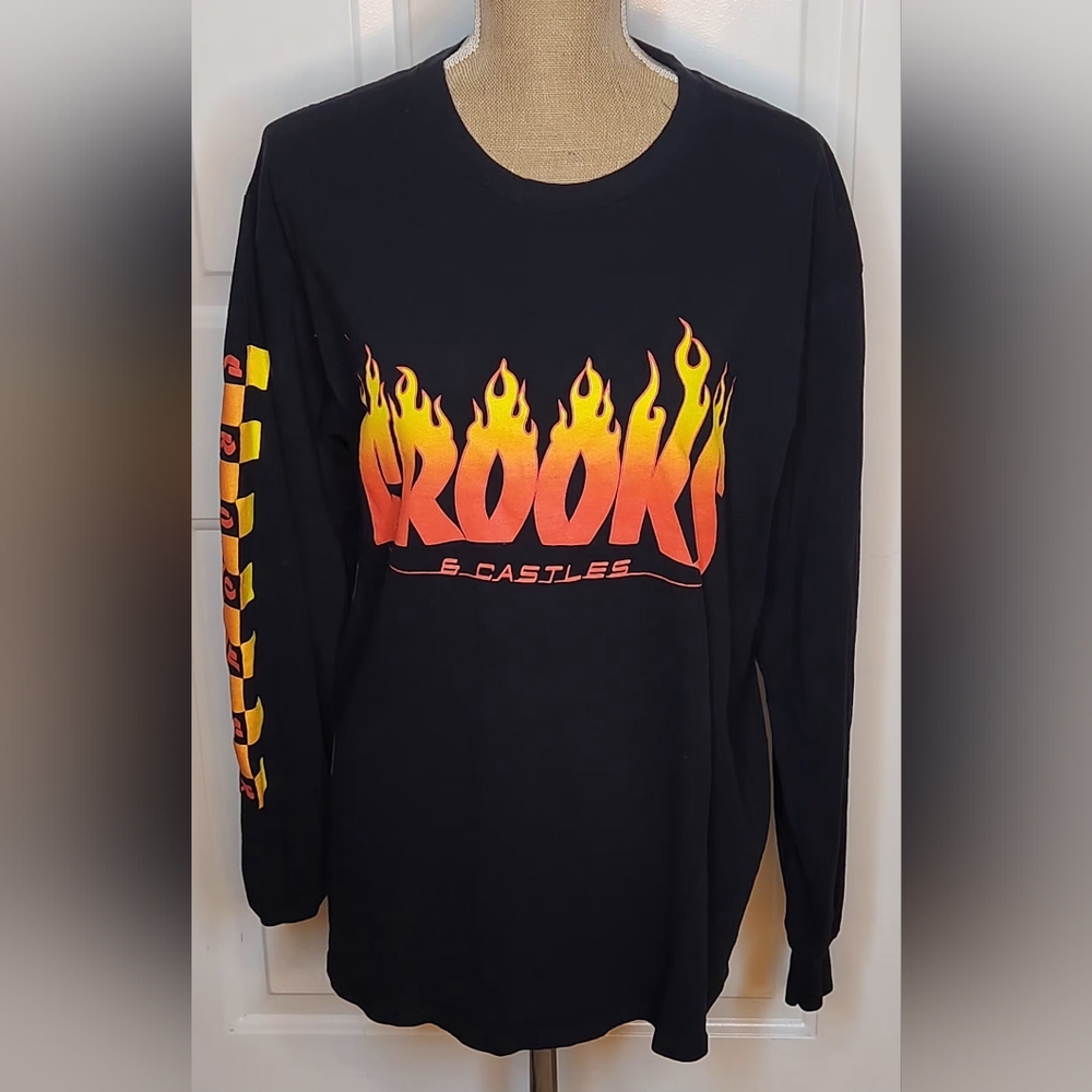 Crooks & Castles Black Long Sleeve Shirt with Flame Design (Trasheresque) Size L